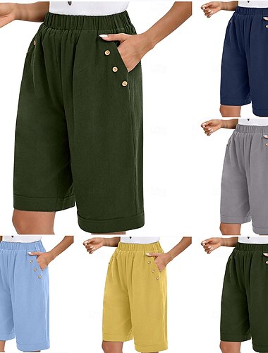  Dam Kinesiska Shorts Mode Grundläggande Ledigt Kort Hög midja Slät Ficka Snörning Komfort Utomhus Microelastisk Semester Gata Dagligen Grå Gul Marinblå Himmelsblå Sommar Vår Lös passning