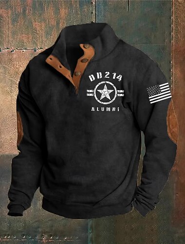  Per uomo Maglia Nero Verde militare Blu marino Marrone Grigio scuro Colletto Mao Grafico Stampa Patchwork Quotidiano Ferie Uscire Poliestere Streetwear Casual Autunno Inverno Abbigliamento Felpe con