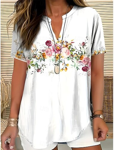  Damen Boho-Hemd Grafik Paisley-Muster Elegant Bohemien Vintage Kurzarm V Ausschnitt Normale Oberteile Täglich Ferien Ausgehen Weiß Rosa Rote Blau Purpur Sommer
