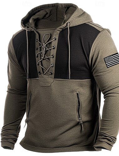  Herr Huvtröja Kaki Huva Slät Lappverk Snörning Framficka Sport & Utomhus Ledigt Dagligen Streetwear Grundläggande Ledigt Vår & Höst Kläder Pull Tröjor