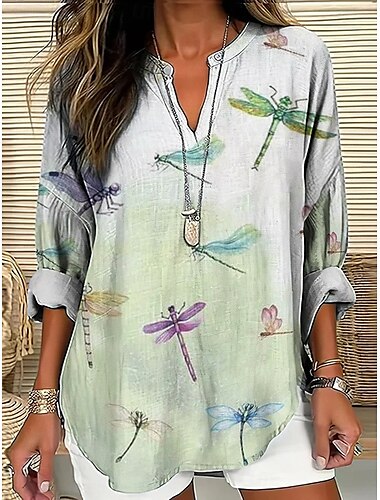  Damen Bluse Grafik Tiermotiv Vintage Tropisch Hawaiianisch Langarm V Ausschnitt Normale Oberteile Täglich Ferien Strandbekleidung Druck Weiß Rosa Grün Sommer Frühling