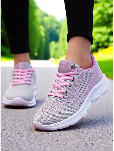  Weiße Flyknit-Laufsneaker für Damen mit gepolsterter Sohle – leichte Sportschuhe zum Joggen, Trainieren und für den Alltagskomfort