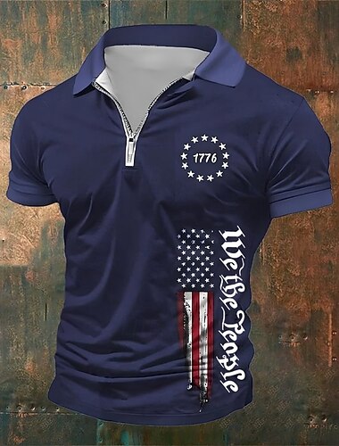  4 juillet 2026, 250e anniversaire Homme Drapeau Américain Polo Polo quart de zip Chemise de golf Manche Courte Polos Revers Mode Occasionnel Quotidien Festival Imprimé Été bleu marine