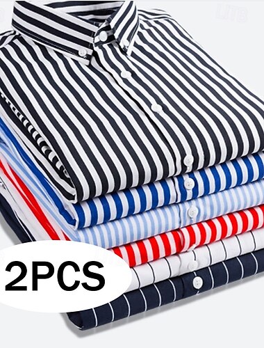  Per uomo Camicia elegante Camicia button-down Camicia a righe Camicia con Colletto A righe Formale Matrimonio Bianco + rosso Bianco + azzurro Blu navy + nero Blu navy + rosso Manica Lunga Tutte le