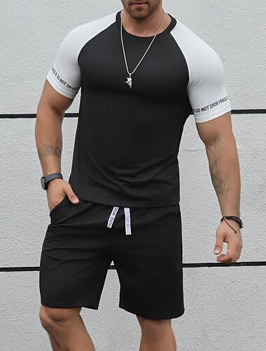  Homme Ensemble de sport T-shirt de course Patchwork manche longue Top Athleisure Évacue l'humidité Tennis Le golf Course Tenue de sport Tenues de Sport Bloc de Couleur Noir Blanche