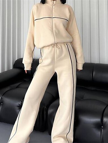  Damen Trainingsanzug Jogginganzug Athleisure Herbst Langarm Thermowarm Winddicht Weich Fitnessstudio Training Sport Sportbekleidung Sportkleidung Schwarz Weiß Blau