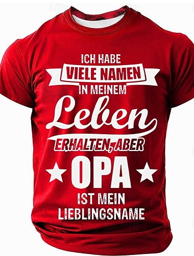  男性用 面白いスラング ドイツ語 Tシャツ 半袖 Tシャツ 3Dプリント クルーネック シャツ ファッション 日常 ベーシック ストリート カジュアル 日常 ブラック ルビーレッド ブルー 夏 春 衣類 S M L XL XXL XXXL