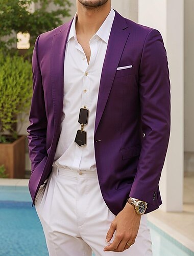  Homme Veste blazer Manteau de sport Occasionnel Couleur Unie Blazer Pourpre bleu marine Bleu Roi Coupe Standard à boutonnage simple à un bouton