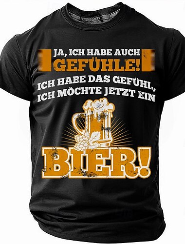  オクトーバーフェスト 男性用 ビール 面白いスラング Tシャツ 半袖 Tシャツ 3Dプリント クルーネック シャツ ファッション 誇張された 日常 パーティー ストリート カジュアル ブラック ルビーレッド ブルー 夏 春 オールシーズン 衣類 S M L XL XXL XXXL 4XL
