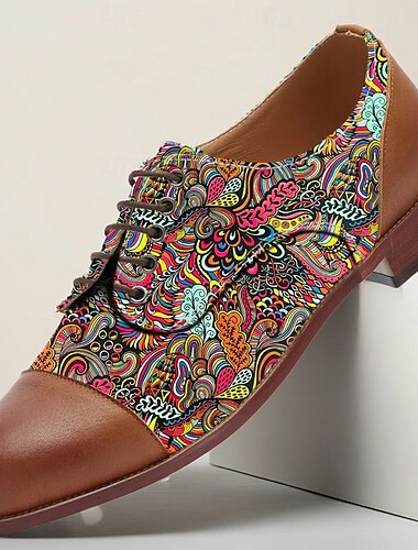  Chaussures Oxford à motif psychédélique pour homme – Chaussures habillées à lacets style bohème pop avec impression numérique 3D, idéales pour les événements de mode et les festivals de musique