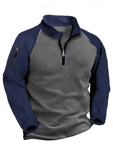  Per uomo Felpa con cappuccio in pile Felpa con zip corta Felpa Raglan Nero + verde militare Grigio scuro + nero Verde militare Blu marino Cachi Colletto Mao Blocco di colori Tasca Blocco di colore