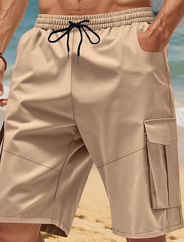  Herren Sportliche Shorts Cargo-Shorts Sommershorts Tasche Kordelzug Elastischer Bund Einfach Komfort Atmungsaktiv Kurz Outdoor Sport Klassisch Lässig Schwarz Armeegrün