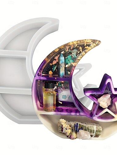  1 molde de silicona para estante de luna y estrella, bandeja de exhibición de media luna para bricolaje, estante de almacenamiento de joyas, caja de almacenamiento, manualidades, decoración del hogar