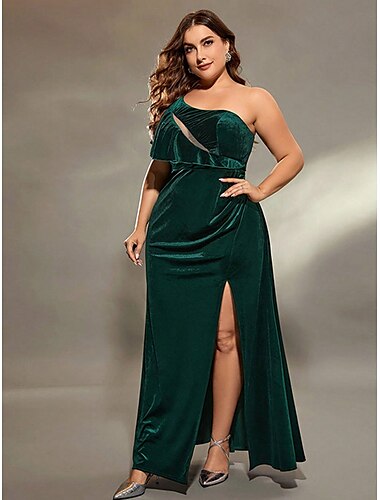  A-Linie Abendkleid Elegant Kleid Formell Hochzeit Bodenlang Ärmellos Ein-Schulter Samt mit Schlitz 2025