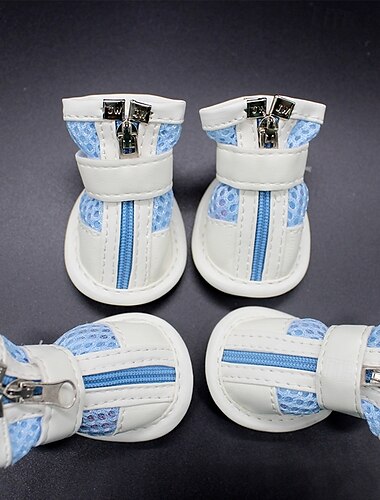  Mesh-Hundeschuhe, Haustierstiefel, atmungsaktive Hundeschuhe für kleine Hunde, wasserdichte Haustiersandalen mit rutschfester Sohle und Reißverschluss, langlebiger Haustierpfotenschutz für heißen