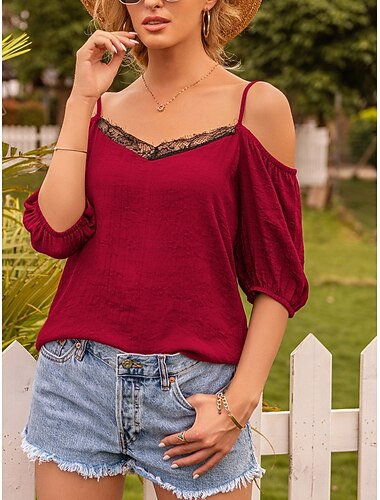  Pentru femei Camisole Tank Top Culoare solidă Zilnic Casual Manșon Jumate Cu Bretele Topuri obișnuite Zilnic Dantelă Peteci Negru Roșu-aprins Maro Trifoi Vară