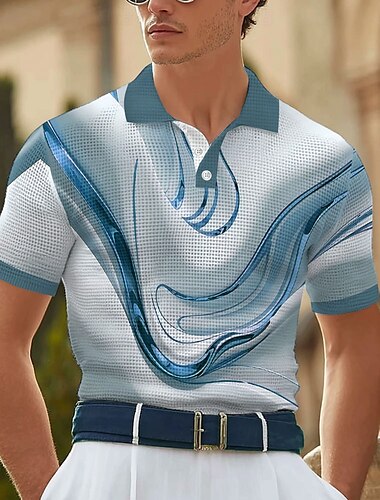  Herren Abstrakt Marmor Waffel-Poloshirts Kurzarm Polo-Shirts Hemden mit Kragen Business-Casual Athleisure Alltagskleidung 3D-Druck Knöpfe Sommer Blau Gold Grün