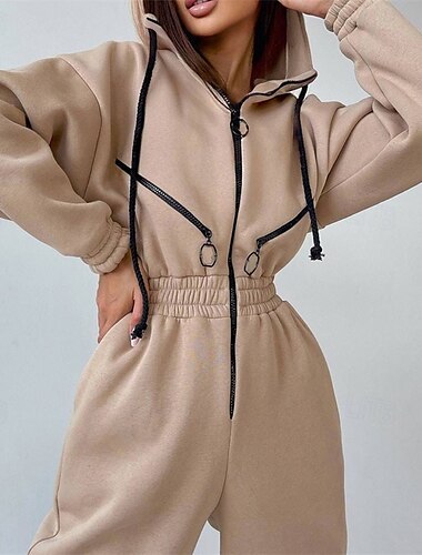  Dam Jumpsuit Set med sportkläder En bit Fritids- Höst Långärmad Håller värmen Vindtät Mjuk Gym Träna Sport Sportkläder Sportkläder Solid färg Svart Vit Rosa