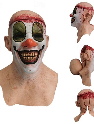 Halloween-Clownmaske für Erwachsene, realistische Gruselkostüme, Latex-Gesichtsmaske, abnehmbares Skalp-Jack-Design, Versionen mit grünen und blauen Augen