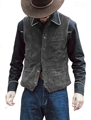  Herren Cordweste Weste Gilet Outdoor Täglich Vintage Frühling Herbst Tasche Knöpfe Nylon Bequem Einfach Einreihig Ein-Knopf V Ausschnitt Normale Passform Schwarz Marineblau Braun Grün Weste