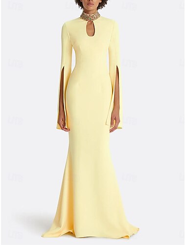  Corte Trompeta / Sirena Vestidos de fiesta Elegante Vestido Formal Boda Hasta el Suelo Manga Larga Cuello Barco Satén con Bordados 2025