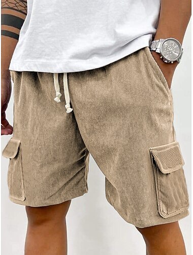  Herren Cargo-Shorts Sweat-Shorts Shorts Bermudashorts Cordshorts Kordelzug Elastischer Bund Mehrere Taschen Einfach Komfort Sport Knielang Outdoor Täglich Laufen Klassicher Stil Athleisure Schwarz