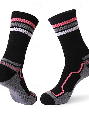 1 Pair Women's merino wool socks Hiking Socks Running Socks Sports Socks Thermal Warm Breathable Anti Blister Sweat-Wicking Winter Outdoor quarter crew Patchwork Wool Black Pink Purple for Running