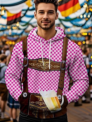  Oktoberfestbier Kapuzensweatshirt Druck Fronttasche Grafik Für Herren Erwachsene Karneval Oktoberfestbier 3D-Druck Urlaub Party