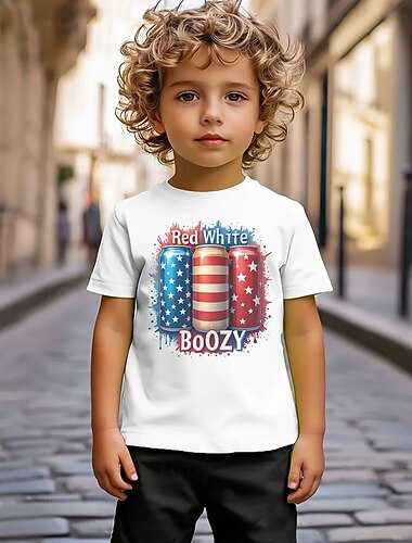  Amerikanischer Unabhängigkeitstag Jungen 3D Flagge T-Shirt Kurzarm Sommer Frühling Mode Basic Kinder 4-12 Jahre Rundhalsausschnitt Outdoor Lässig Täglich Normale Passform