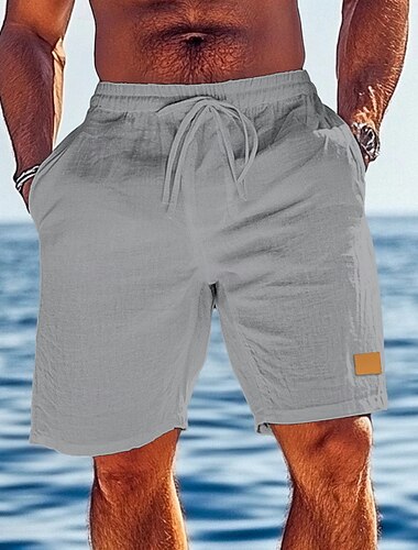  Herren Shorts Leinenshorts Sommershorts Strandshorts Kordelzug Elastischer Bund Gerader Schnitt Einfach Komfort Atmungsaktiv Knielang Outdoor Täglich Ferien Urlaub Mode Cachi scuro Schwarz