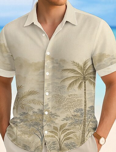  Herren Kokospalme Tropische Pflanzen Sommer Hawaiihemd Knopfhemd Alohahemd Kurzarm Hawaiianisch Urlaub Strandbekleidung Sommer Frühling Umlegekragen 3D-Druck Hemden mit Kragen Blau Grün Khaki