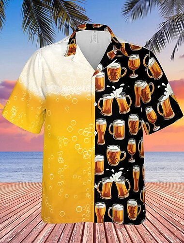  Oktoberfest Birra Camicie hawaiane Camicia Aloha bavarese Monaco Tedesco Grafico Per Per uomo Adulti Carnevale Birra Oktoberfest Stampa 3D Vacanza Feste