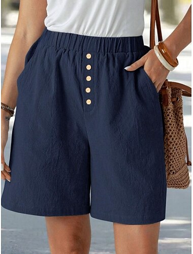 Mujer Chinos Pantalón corto Vacaciones Moda Básico Corto Alta cintura Plano Bolsillo Correa Comodidad Al Aire Libre Microelástico Vacaciones Calle Diario Azul marino Negro Verano Primavera Holgado