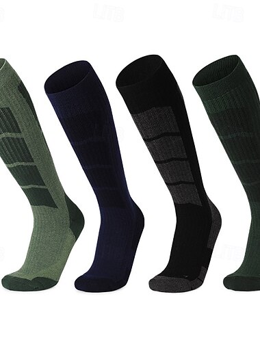  1 Par Hombre calcetines de lana merino Calcetines para correr Mantiene abrigado Transpirable Anti ampollas Grueso Al aire libre Sobre la pantorrilla Retazos Lana Merina Negro Verde Oscuro Verde para