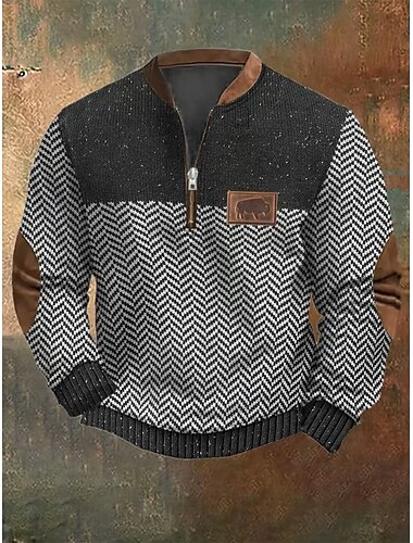  Herren Sweatshirt Viertelreißverschluss Sweatshirt Schwarz Armeegrün Marineblau Grau Halber Reißverschluss Farbblock Kuh Strukturiert Sport & Outdoor Täglich Ferien Polyester Streetwear Lässig