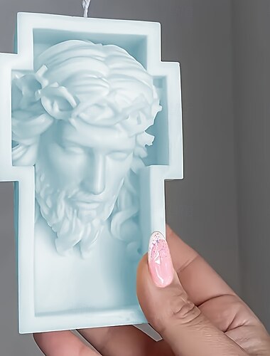  1 molde grande de silicona en forma de cruz para hacer jabón y escultura de cabeza humana en forma de cruz, fundición de resina.