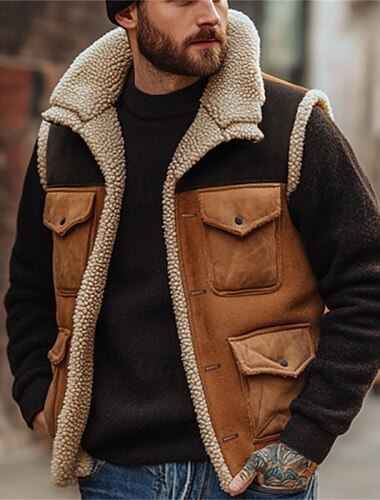 Herren Fleeceweste Weste Gilet Outdoor Täglich Mode Lässig Herbst Winter Tasche Polyester Thermowarm Bequem Farbblock Reisverschluss Revers Normale Passform Khaki Weste