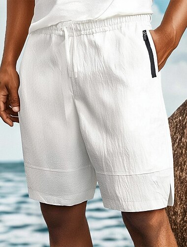  Voor heren Korte broek Linnen korte broek Zomer korte broeken Strandshorts Zak Elastische taille Trekkoord Effen Comfort Ademend Knielengte Casual Dagelijks Feestdagen Vakantie Modieus Wit blauw