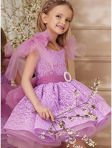  Blumenmädchenkleid Mädchen Partykleid Hochzeit Party Prinzessin Süß Weihnachten Karnival Gerafft Einfarbig Trägerlos Rundhalsausschnitt Hellgelb Purpur Ab 4 Jahren