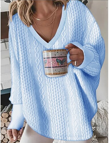  Damen Pullover Strickjacke Mode Streetwear Täglich Einfarbig Gerippt V Ausschnitt Gestrickt Langarm Lange Oberteile Stricken Ferien Ausgehen Wochenende Schwarz Weiß Herbst Winter