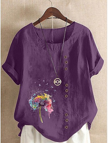  Damen Bluse Blumen Grafik Stilvoll Lässig Kurzarm Rundhalsausschnitt Normale Oberteile Täglich Ausgehen Knöpfe Druck Weiß Rosa Purpur Braun Grün Sommer Frühling