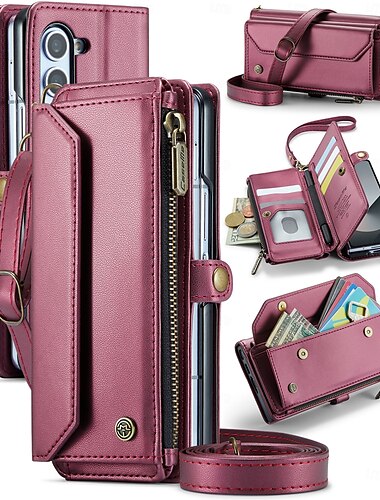  Handy Hülle Handyhüllen Für Samsung Galaxy Z Fold 7 Z Fold Brieftaschenhülle mit Trageriemen Mit Handgelenkschlaufe Ständer TPU PU-Leder