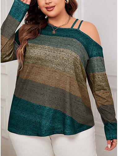  Damen Übergröße Oberteile T Shirt Grafik Geometrie Langarm Ein-Schulter Lässig Täglich Polyester Sommer Frühling Rosa Blau