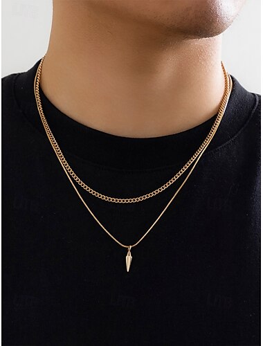  Vergoldete doppellagige Halskette mit Anhänger für Herren – minimalistischer Schmuck mit kubanischer Kette und Bullet-Charm für Streetwear, Partys und Alltagsoutfits