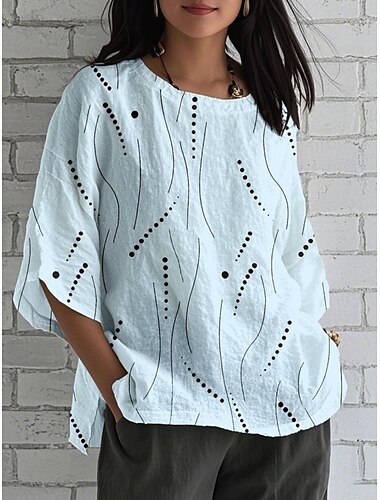  Damen Bluse Grafik Gestreift Bohemien Täglich Stilvoll Dreiviertelarm Rundhalsausschnitt Normale Oberteile Täglich Ferien Druck Weiß Rosa Himmelblau Sommer Frühling