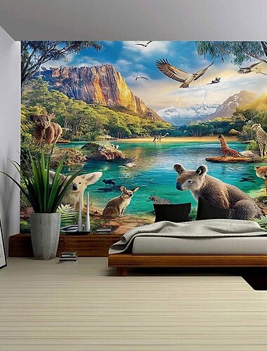  Waldtierlandschaft hängende Wandteppichkunst große Wandteppichdekoration Fotos Hintergrund Teppich Vorhänge Home Schlafzimmer Wohnzimmer Dekoration