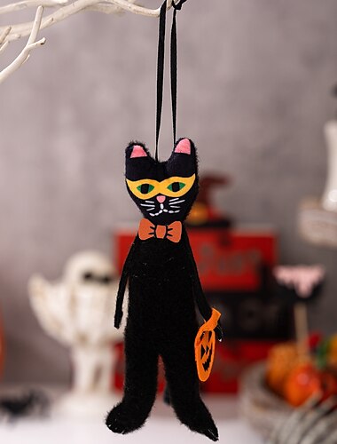  Halloween Plush Hanging Ornaments , Cute Pumpkin Black Cat Ghost Skull Decoration for Home Party, Small Soft Halloween Wall Hanging Decor