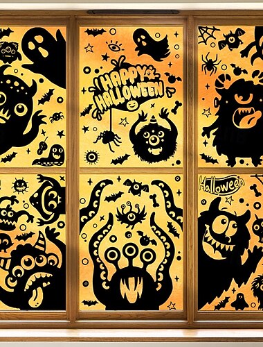  6 vellen Halloween raamstickers, dubbelzijdige decoraties, schattige cartoonspin, vleermuis, duivel, monsteroog, statische stickers voor feestbenodigdheden en glasdecoratie