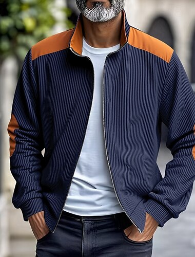  Herren Leichte Jacke Cordjacke Freizeitjacke Urlaub Täglich Tasche Frühling Herbst Farbblock Mode Klassisch Stehkragen Regulär Aprikose Schwarz Weiß Gelb Wein Jacken