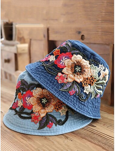  Damen-Bucket-Hut aus besticktem Denim – Blumendesign, stylischer Sommerhut, perfekt für Outdoor-Aktivitäten, Strand und Freizeit